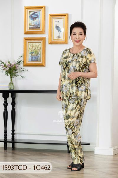 1593TCD- Đồ bộ Tole nữ trung niên mặc nhà Thành Duyên bông, tay con, quần dài (2)