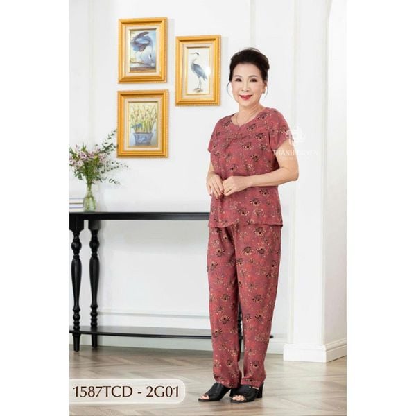 1587TCD - Đồ bộ Tole nữ trung niên mặc nhà Thành Duyên bông, tay con, quần dài ( 04-24)