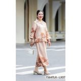 7565TLR- Đồ bộ Lụa nữ trung niên mặc nhà Thành Duyên tay lỡ cỏ xếp ly, quần dài