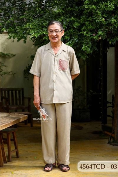 Đồ bộ Pyjama Linen ông mặc nhà Thành Duyên quần dài, tay con, thoáng mát, không rút - 4564TCD