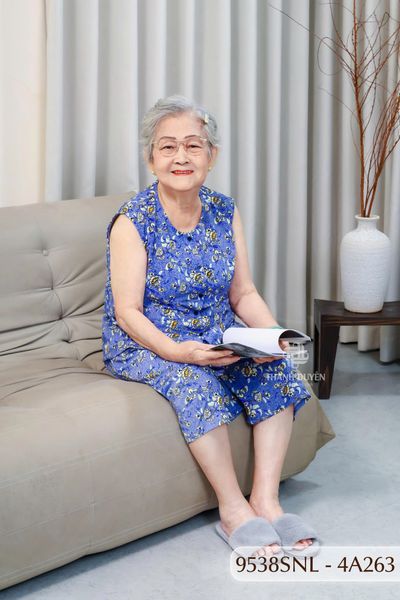 Đồ bộ thun  cho bà mặc nhà Thành Duyên cổ tròn, tay sát nách, quần lửng- 9538SNL (6-24)