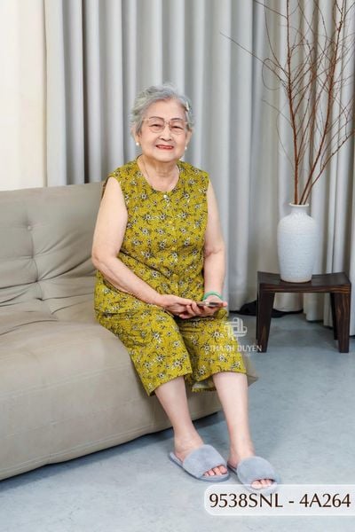 Đồ bộ thun  cho bà mặc nhà Thành Duyên cổ tròn, tay sát nách, quần lửng- 9538SNL (6-24)