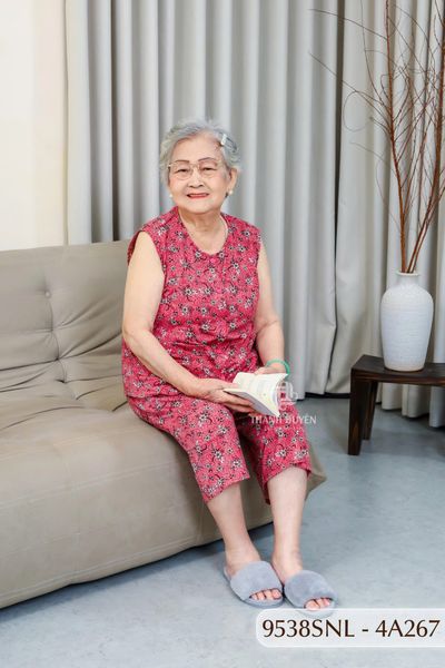 Đồ bộ thun  cho bà mặc nhà Thành Duyên cổ tròn, tay sát nách, quần lửng- 9538SNL (6-24)