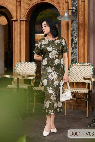 D001- Đâm Voan Tơ Tằm nữ Trung niên Thành Duyên bông, tay con,  xẻ tà, thoáng mát