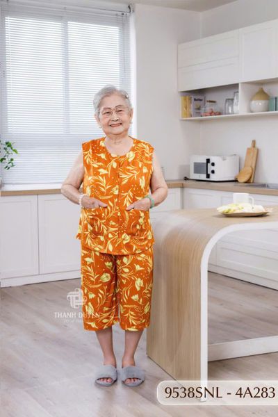 Đồ bộ thun  cho bà mặc nhà Thành Duyên cổ tròn, tay sát nách, quần lửng- 9538SNL (6-24)