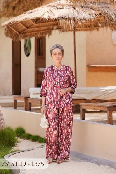 7515TLD - Đồ bộ bông cho bà mặc nhà Thành Duyên cổ tàu, tay lỡ, quần dài (5/3/2024)