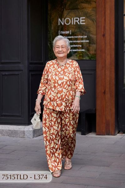 7515TLD - Đồ bộ bông cho bà mặc nhà Thành Duyên cổ tàu, tay lỡ, quần dài (5/3/2024)