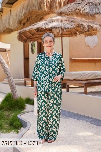 7515TLD - Đồ bộ bông cho bà mặc nhà Thành Duyên cổ tàu, tay lỡ, quần dài (5/3/2024)