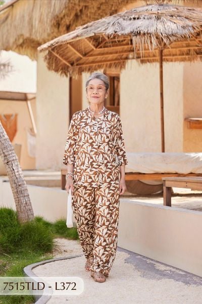 7515TLD - Đồ bộ bông cho bà mặc nhà Thành Duyên cổ tàu, tay lỡ, quần dài (5/3/2024)