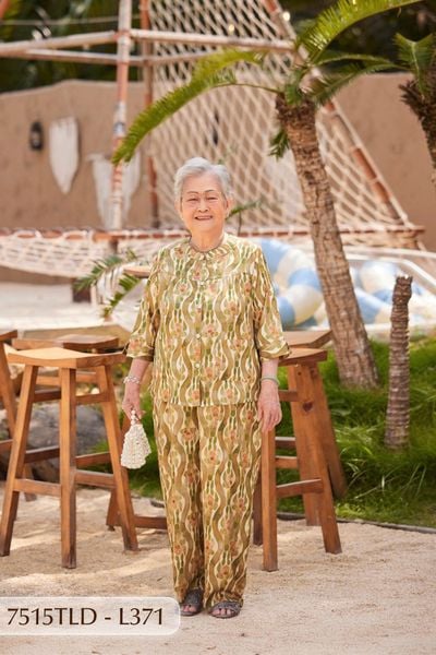 7515TLD - Đồ bộ bông cho bà mặc nhà Thành Duyên cổ tàu, tay lỡ, quần dài (5/3/2024)