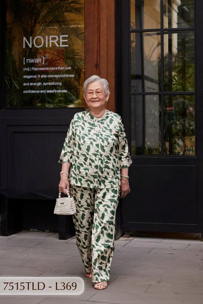 7515TLD - Đồ bộ bông cho bà mặc nhà Thành Duyên cổ tàu, tay lỡ, quần dài (5/3/2024)