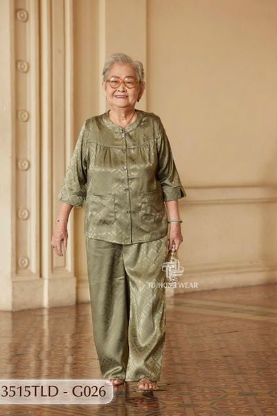 3515TLD - Đồ gấm cho bà mặc nhà Thành Duyên  tay lỡ, quần dài,thoáng mát