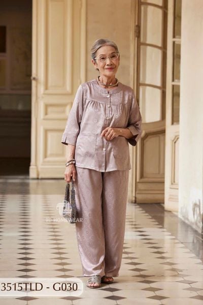 3515TLD - Đồ gấm cho bà mặc nhà Thành Duyên  tay lỡ, quần dài,thoáng mát
