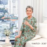 1546TLD(1G3) - Đồ bộ bông cho bà mặc nhà Thành Duyên, cổ tròn, tay lỡ, quần dài