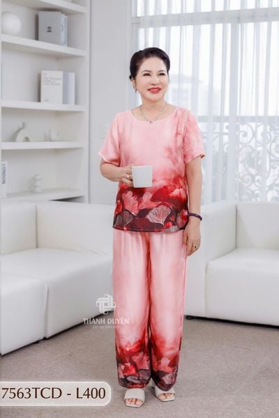 7563TCD- Đồ bộ Lụa nữ trung niên mặc nhà Thành Duyên tay con, quần dài