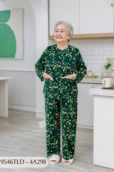 9546TLD(4A) Đồ bộ bông cho bà mặc nhà Thành Duyên chất liệu Thun cao cấp, cổ tròn, tay lỡ, quần dài (04-2024)