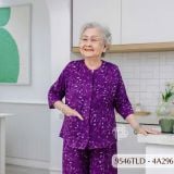 9546TLD(4A) Đồ bộ bông cho bà mặc nhà Thành Duyên chất liệu Thun cao cấp, cổ tròn, tay lỡ, quần dài (04-2024)