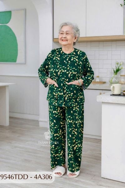 9546TDD Đồ bộ bông cho bà mặc nhà Thành Duyên chất liệu Thun cao cấp, cổ tròn, tay dài, quần dài (07-2024)