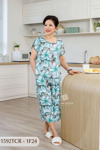 1592TCR - Đồ bộ Tole nữ trung niên mặc nhà Thành Duyên sọc, quần ống rộng, tay con, thoáng mát, không rút(NN)