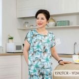 1592TCR - Đồ bộ Tole nữ trung niên mặc nhà Thành Duyên sọc, quần ống rộng, tay con, thoáng mát, không rút(NN)