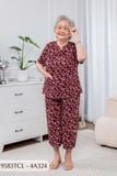 9583TCL -  Đồ bộ bông cho bà mặc nhà Thành Duyên chất liệu Thun cao cấp, cổ tàu, tay ngắn, quần lửng(4G)