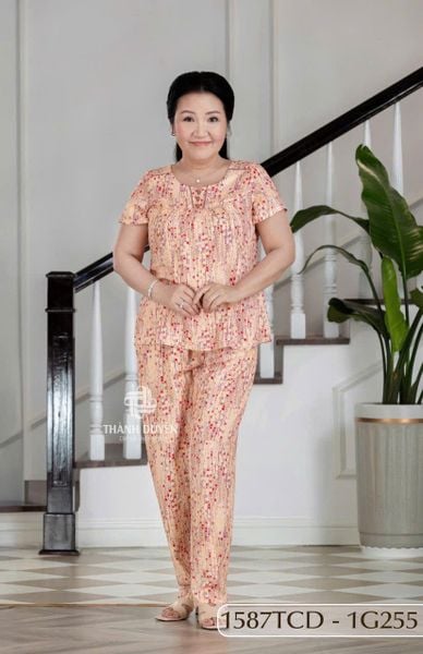 1587TCD - Đồ bộ Tole nữ trung niên mặc nhà Thành Duyên bông, tay con, quần dài (G)