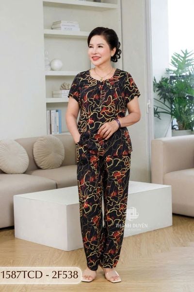 1587TCD - Đồ bộ Tole nữ trung niên mặc nhà Thành Duyên bông, tay con, quần dài (G)