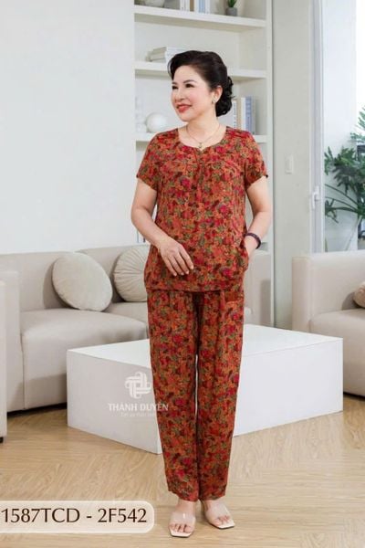 1587TCD - Đồ bộ Tole nữ trung niên mặc nhà Thành Duyên bông, tay con, quần dài (G)