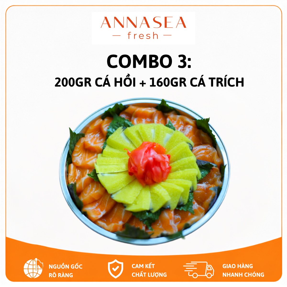  Combo 3 - Sashimi Cá Hồi 200gr & Cá Trích Ép Trứng 160gr 