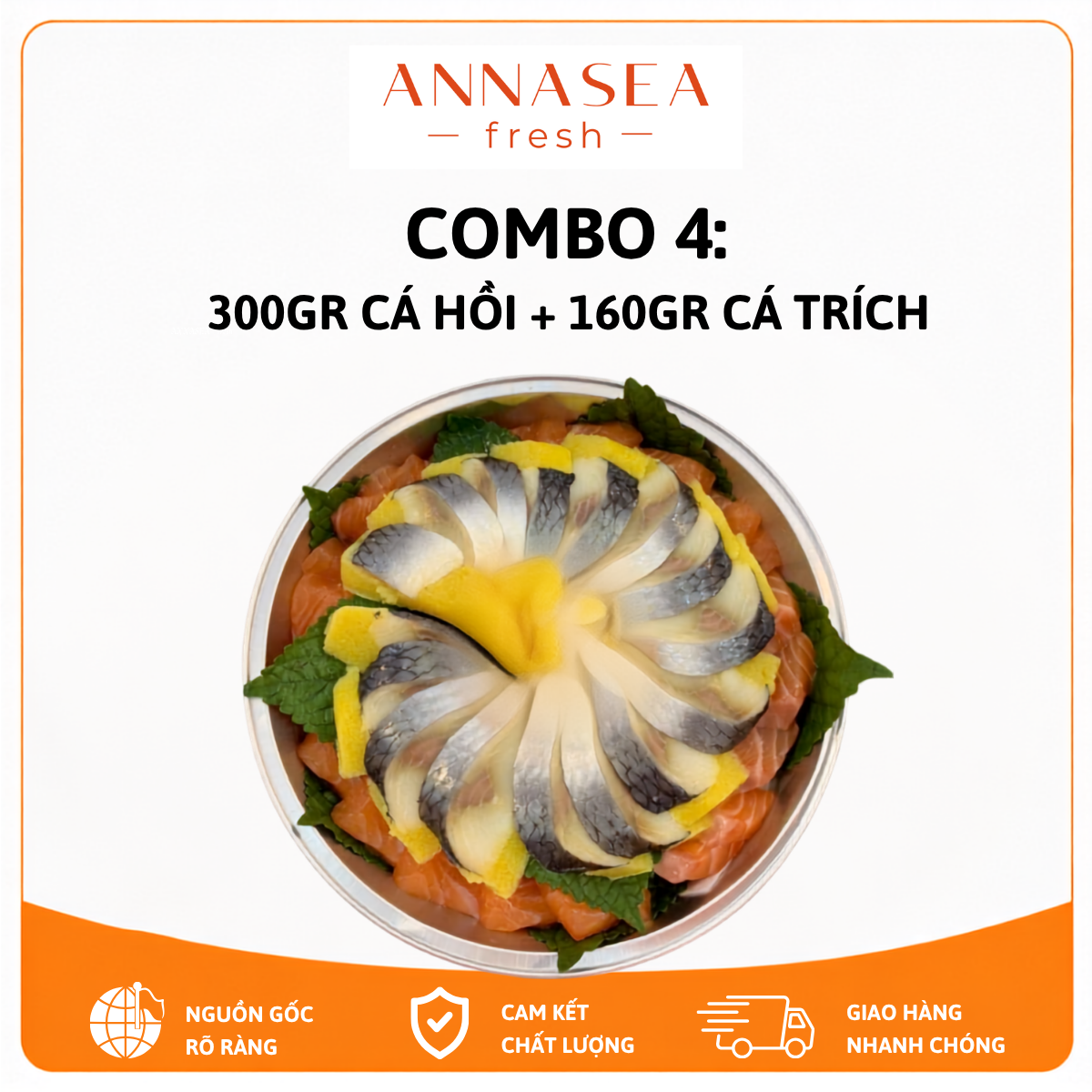 Combo 4 - Sashimi Cá Hồi 300gr & Cá Trích Ép Trứng 160gr 