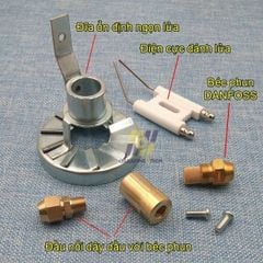 Bộ Béc Đốt Dầu gồm Béc Phun Danfoss, Điện Cực Đánh Lửa, Đĩa Ổn Định Ngọn Lửa, Nguồn Cao Áp Mồi Lửa