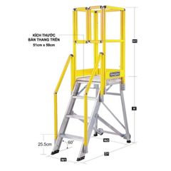 Thang Nhôm Bệ Đứng Có Tay Vịn Có Thể Gấp Gọn Tải Trọng 150kg
