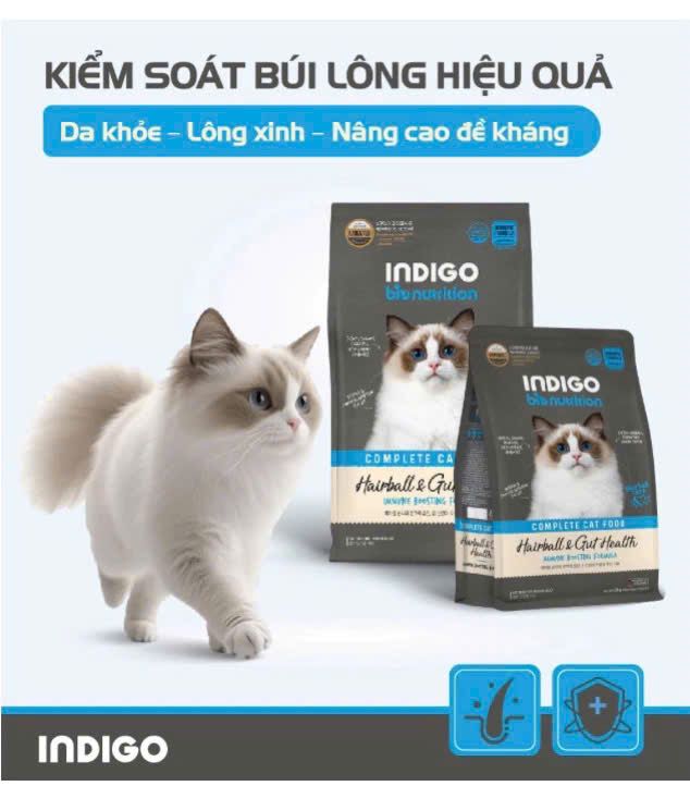  Thức ăn hạt khô hữu cơ cho mèo Indigo kiểm soát búi lông và tăng cường sức khoẻ tiêu hoá 