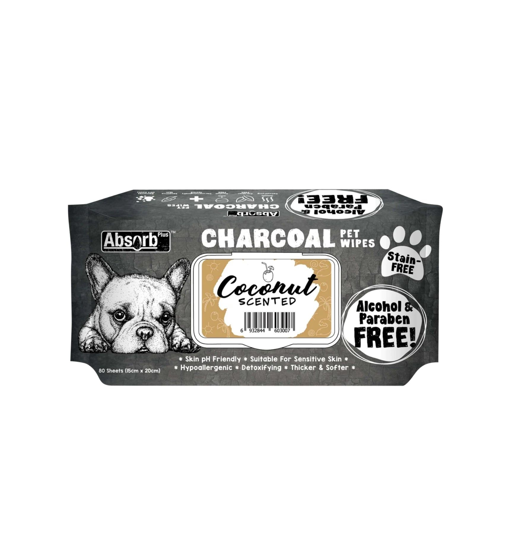  Khăn ướt cho chó mèo Kháng khuẩn than hoạt tính Absorb Charcoal Absolute 