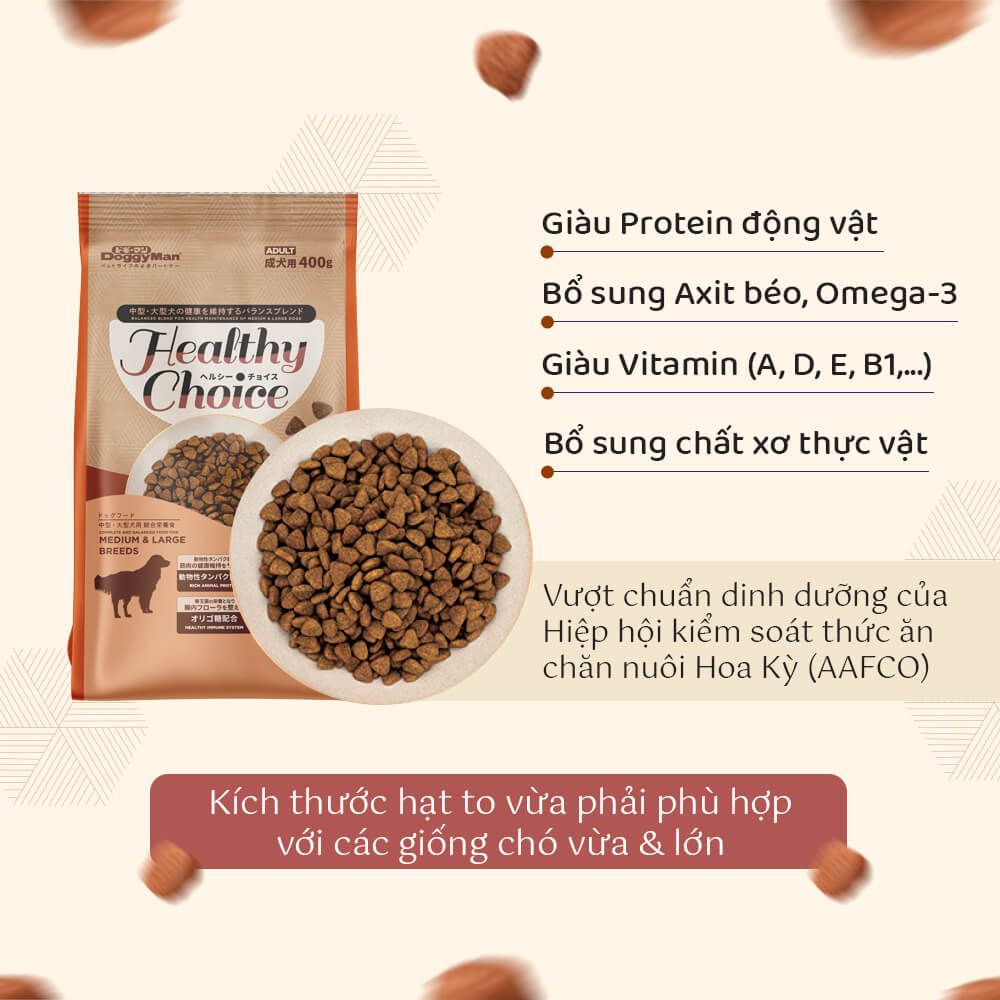  Thức ăn hạt Healthy Choice dành cho chó trưởng thành giống vừa & lớn 400g 