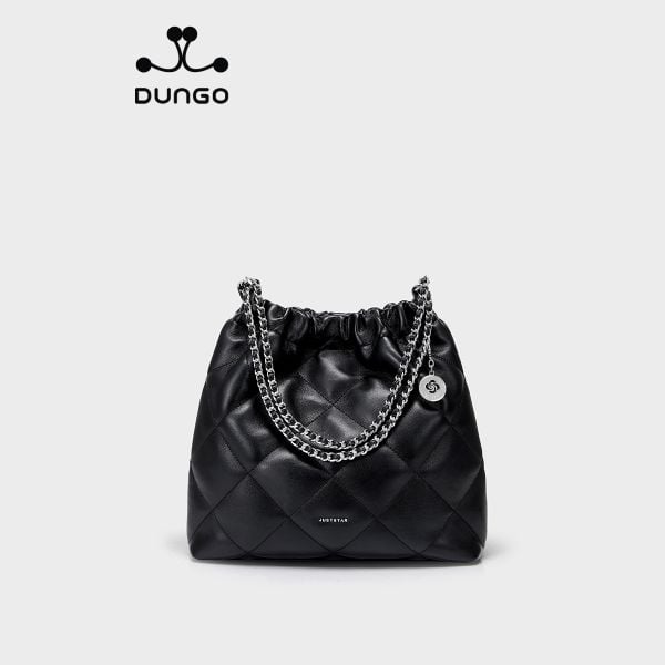  Túi Bucket JU173116-01 Da Chần Mềm Đen Quai Xích 