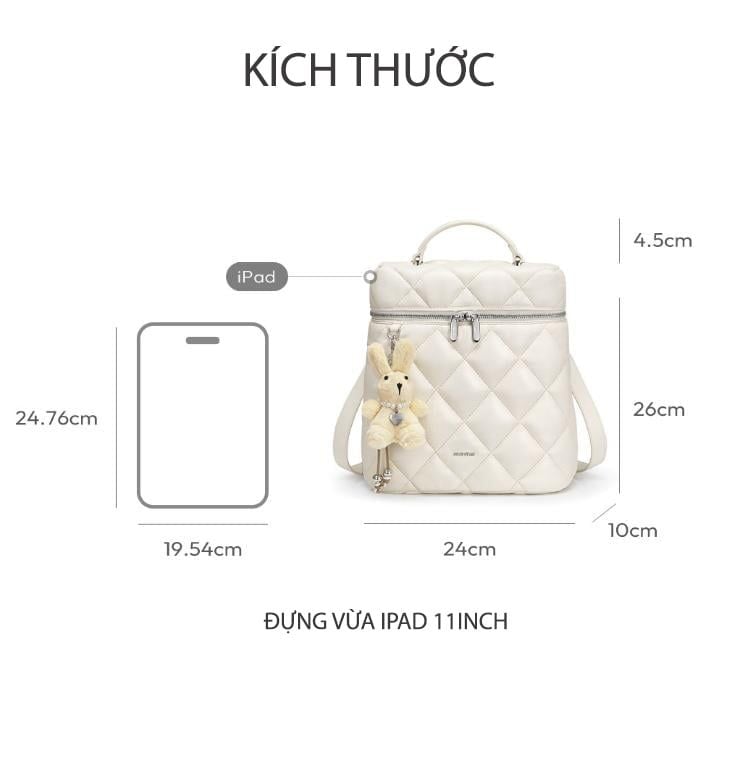 Balo Da 11 Inch Charm Thỏ JU173119-48 Trắng