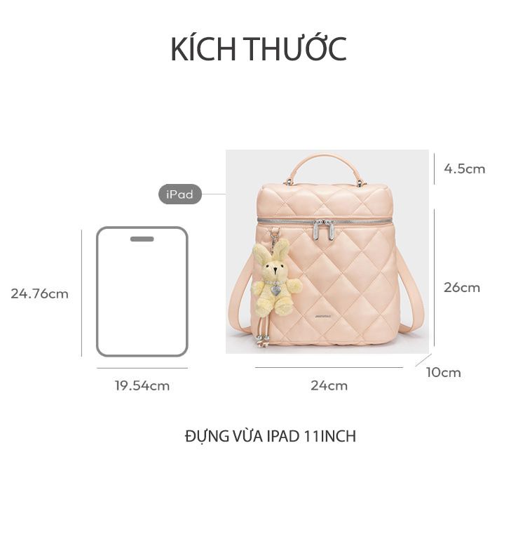 Balo Da 11 Inch Charm Thỏ JU173119-04 Hồng