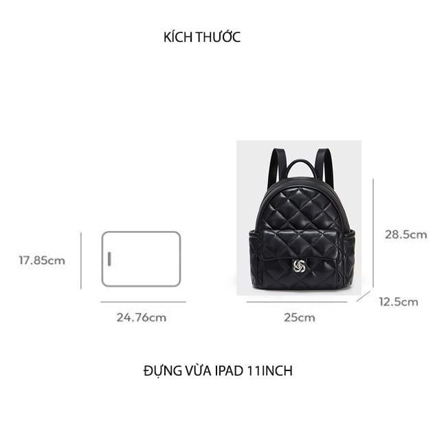 Balo Da 11 Inch Chần Trám JU173114-01M Đen