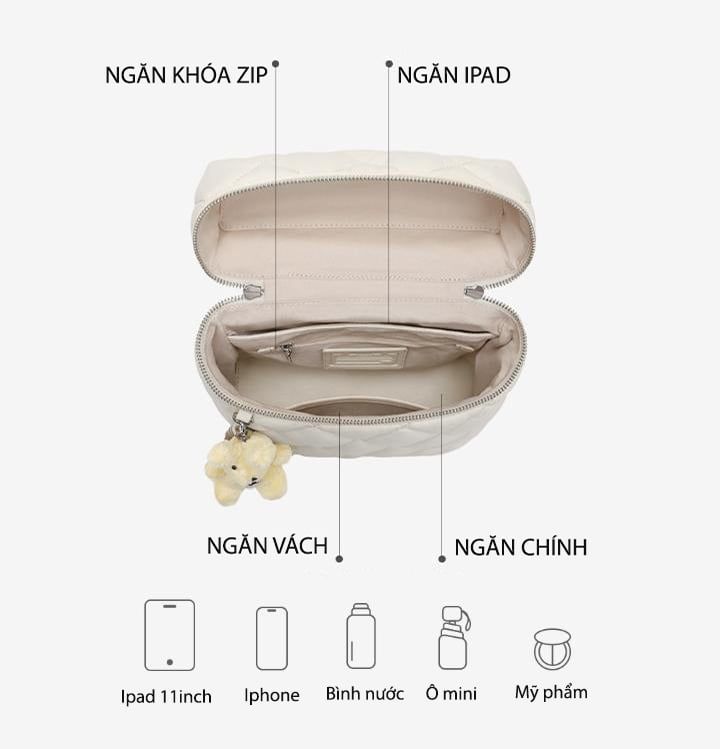 Balo Da 11 Inch Charm Thỏ JU173119-48 Trắng