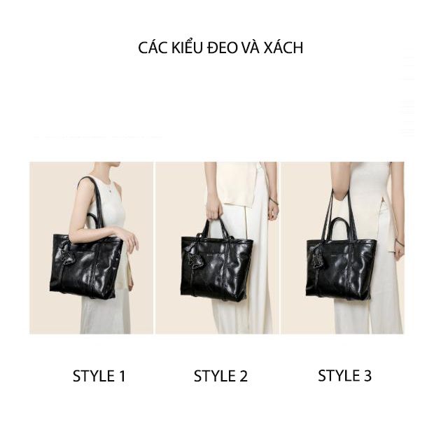 Túi Tote 14inch Nucelle NU1172204-01 Da Mềm Đen