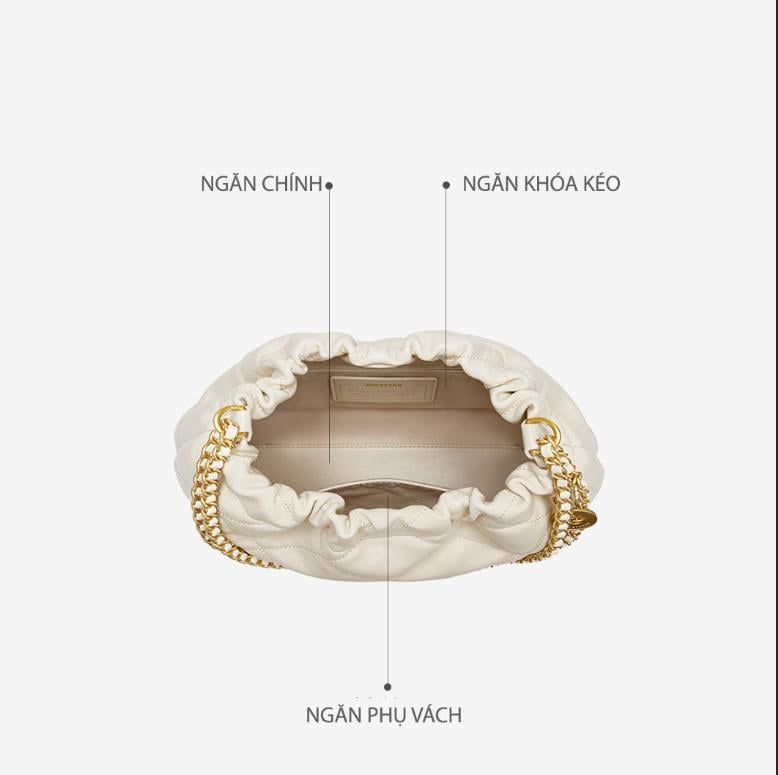 Túi Bucket JU173116-48 Da Chần Mềm Trắng Quai Xích