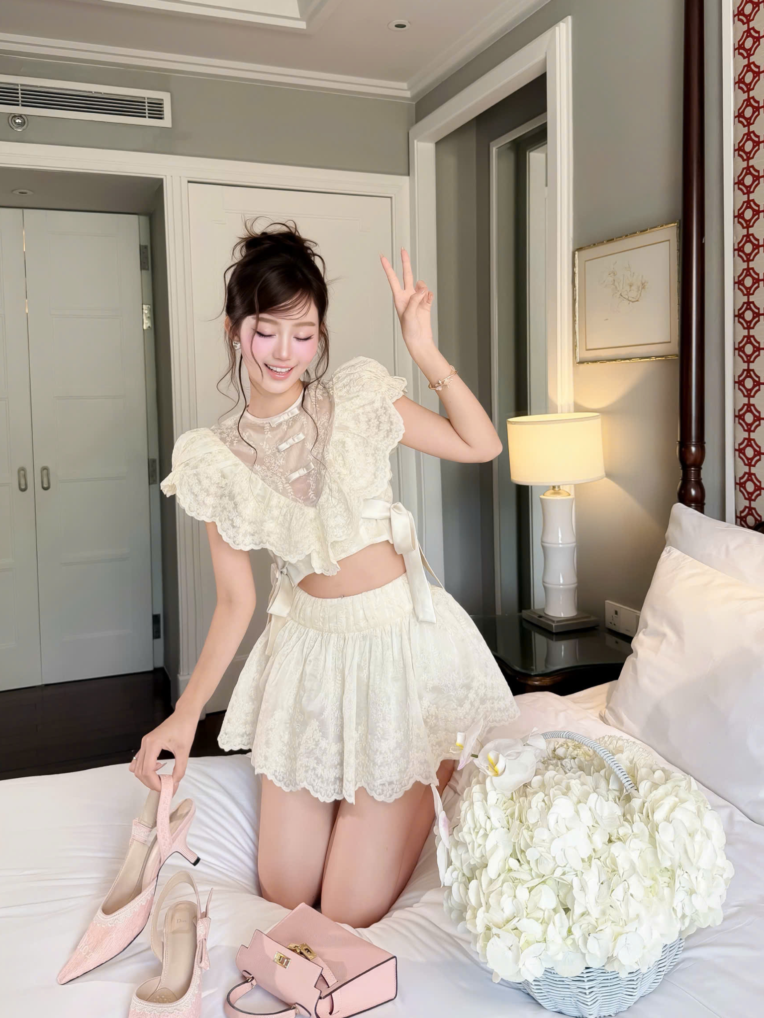 เซ็ต เสื้อ ครอปท็อป กางเกง กระโปรง บาน
