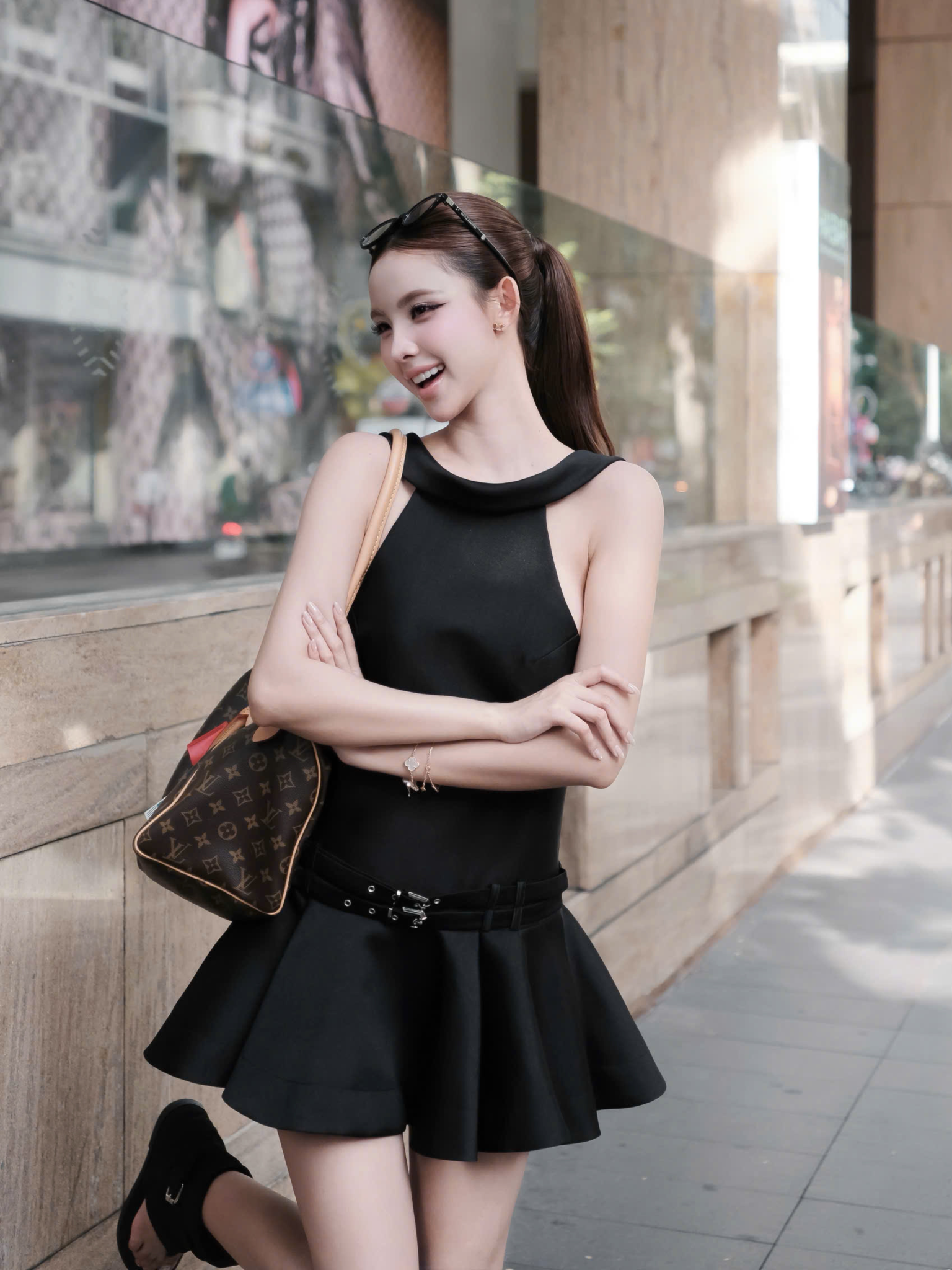 เดรส SN บาน ชายกระโปรง ครีม BELT