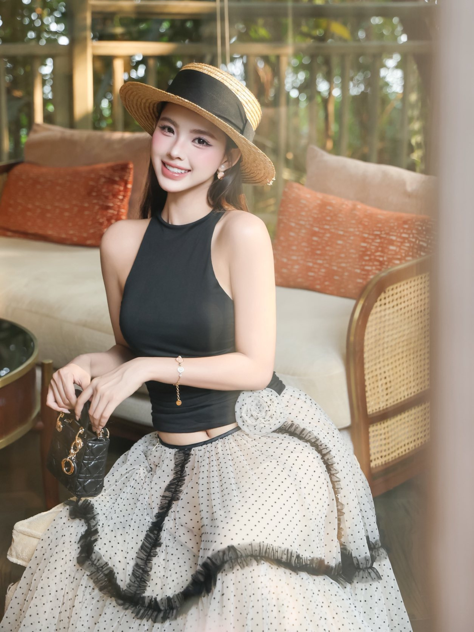 เซ็ต เสื้อ SN CV CHẤM BI ขอบ ระบาย