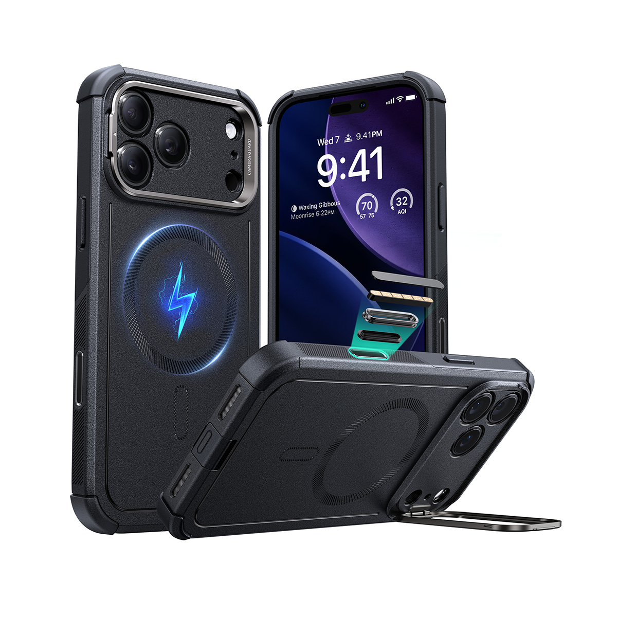 Ốp lưng Cyber Tough Case kèm giá đỡ HaloLock cho iPhone 17 màu đen ESR