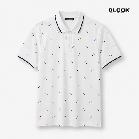  ÁO POLO NAM CỔ ĐIỂN MÀU TRẮNG HOẠ TIẾT TIA CHỚP BLOOK 36043 
