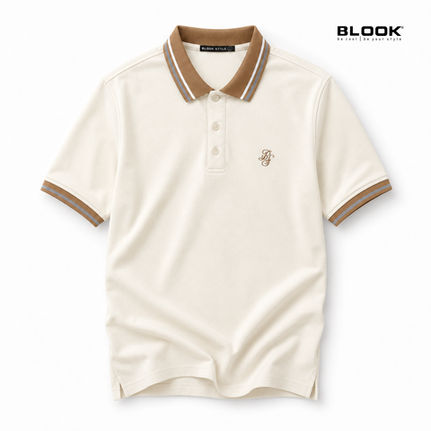  POLO NAM BASIC MÀU KEM LỢT CỔ SỌC BLOOK 36052 
