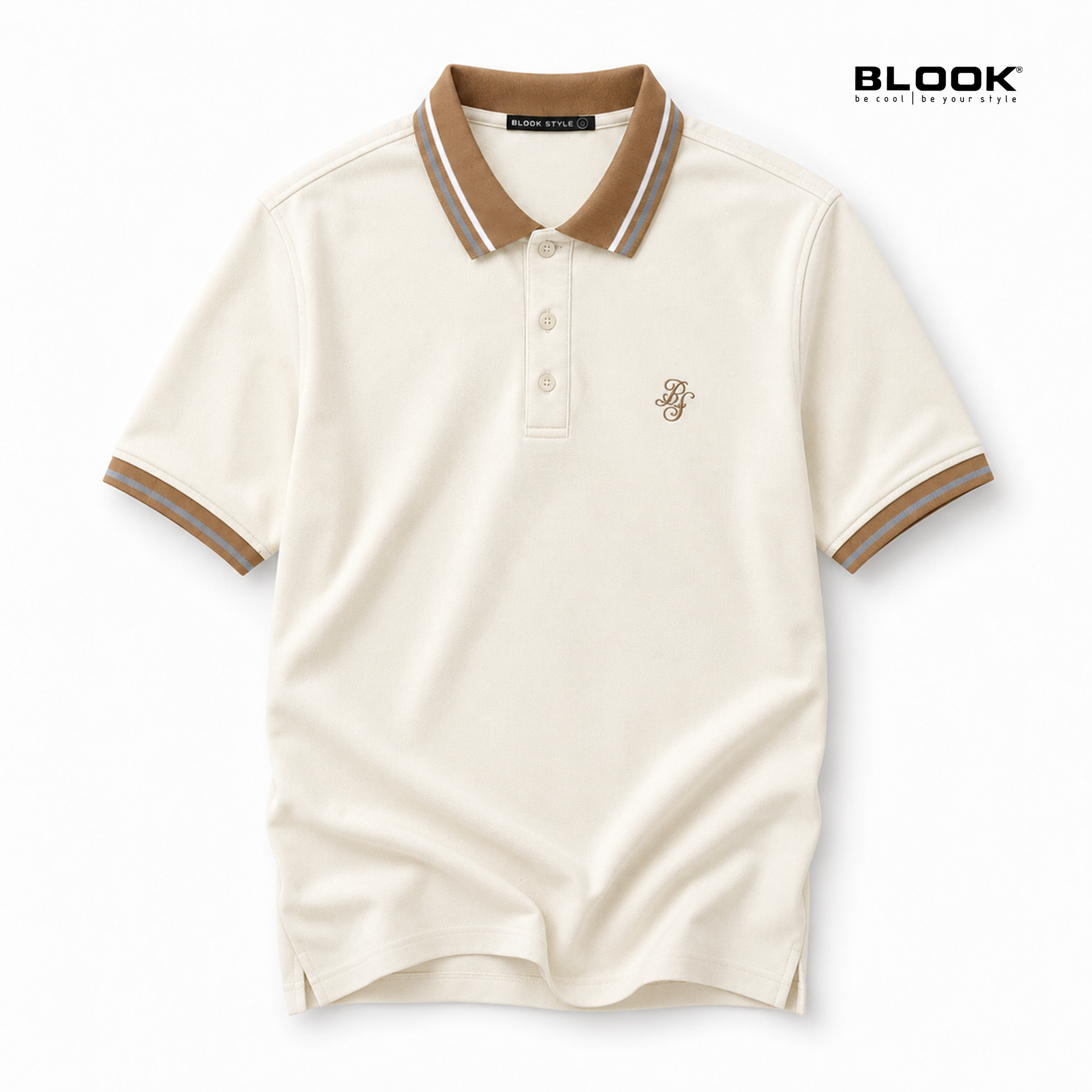  POLO NAM BASIC MÀU KEM LỢT CỔ SỌC BLOOK 36052 