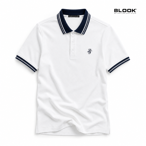  POLO NAM BASIC MÀU TRẮNG CỔ SỌC BLOOK 36052 